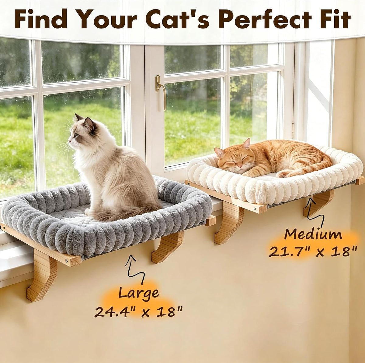Cloud-Soft Wooden Cat Window Sill Perch with Zipper Cushion - Gray / Large - image 4