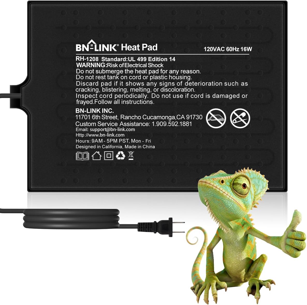 BN-LINK Reptile Heat Pad 6"X8" 8W for 10-20gal Under Tank Terrarium - 8" X 12"
