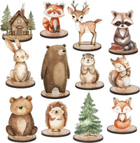 FYSUIMU woodland animal table centerpieces, 12 painted wooden signs standing in matching bases - view 2