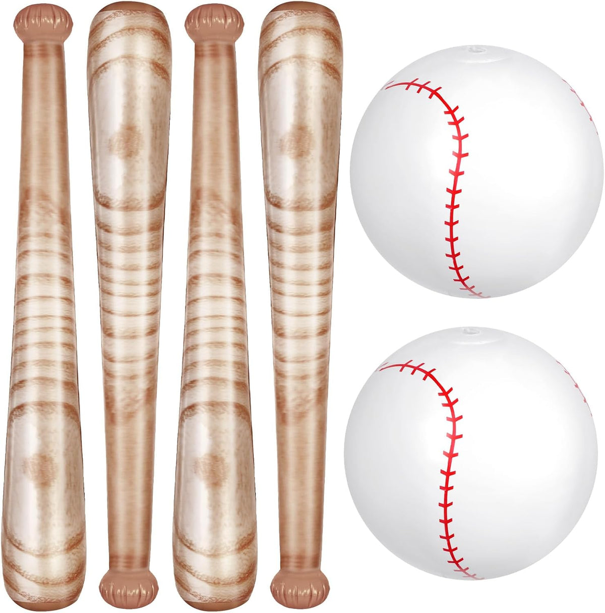 Lewtemi inflatable baseball set with 4 blow-up bats and 2 baseball-print beach balls - view 6