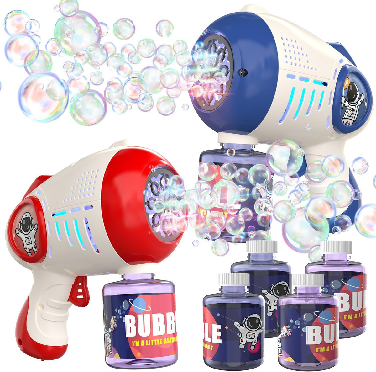 EagleStone 2 Packs Automatic Bubble Machine Guns with 4 Bottles - Red,deep Blue