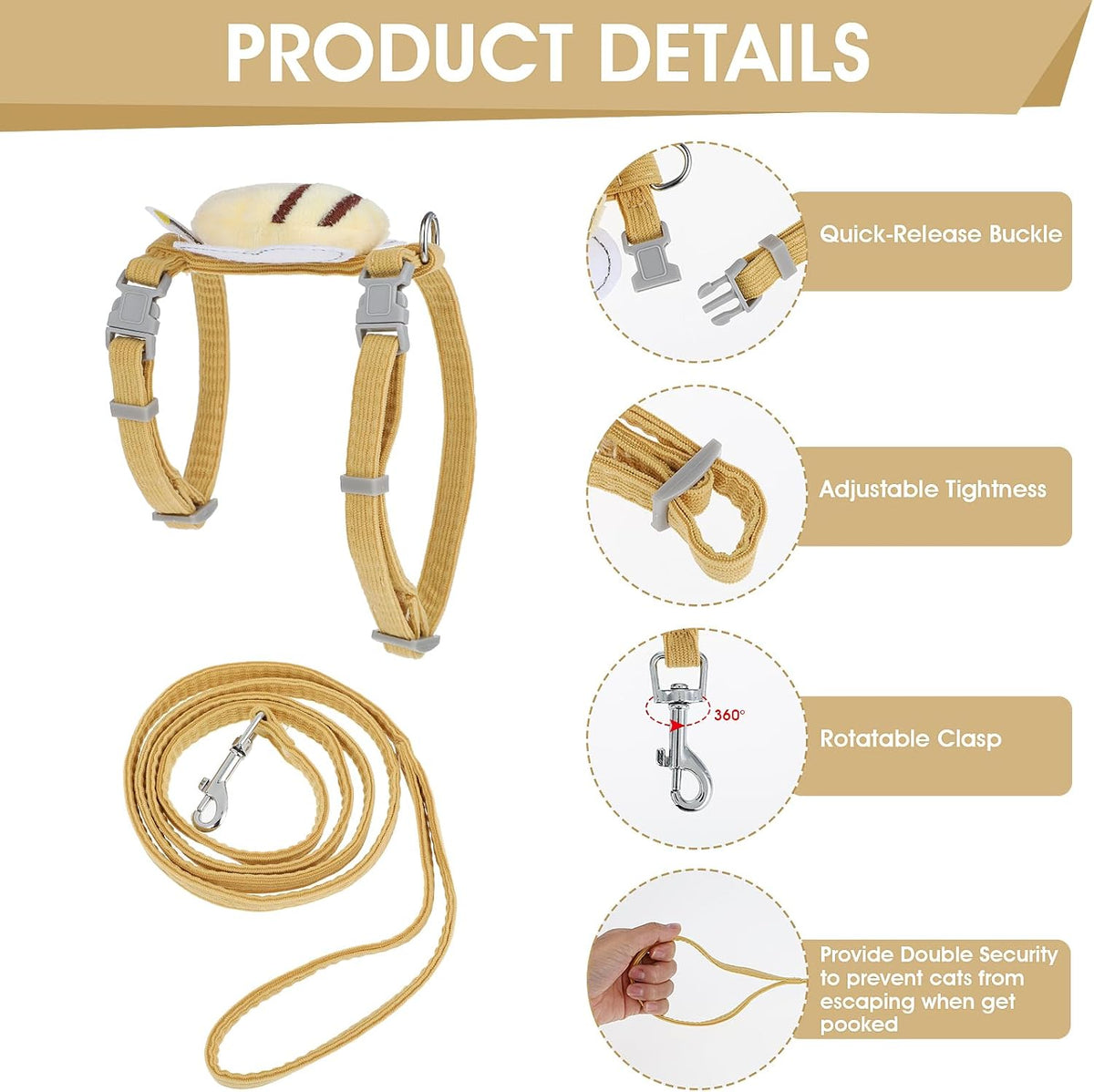 TIESOME Cat Harness and Leash Set - Vanilla Yellow - image 3