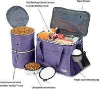 BAGLHER Dog Travel Bag Backpack Pet Supplies Backpack 5-Piece Set with Shoulder Strap 2 Lined Pet Food Containers 4 Foldable Feeding Bowls Essential Kit for Pet Travel
