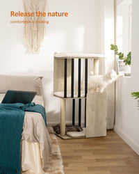 Modern Cat Tree for Large Cats, Full Sisal Cat Scratching Post – Essentials for Cats - Greige / 23.6"L x 15.7"W x 43.8"H - image 3