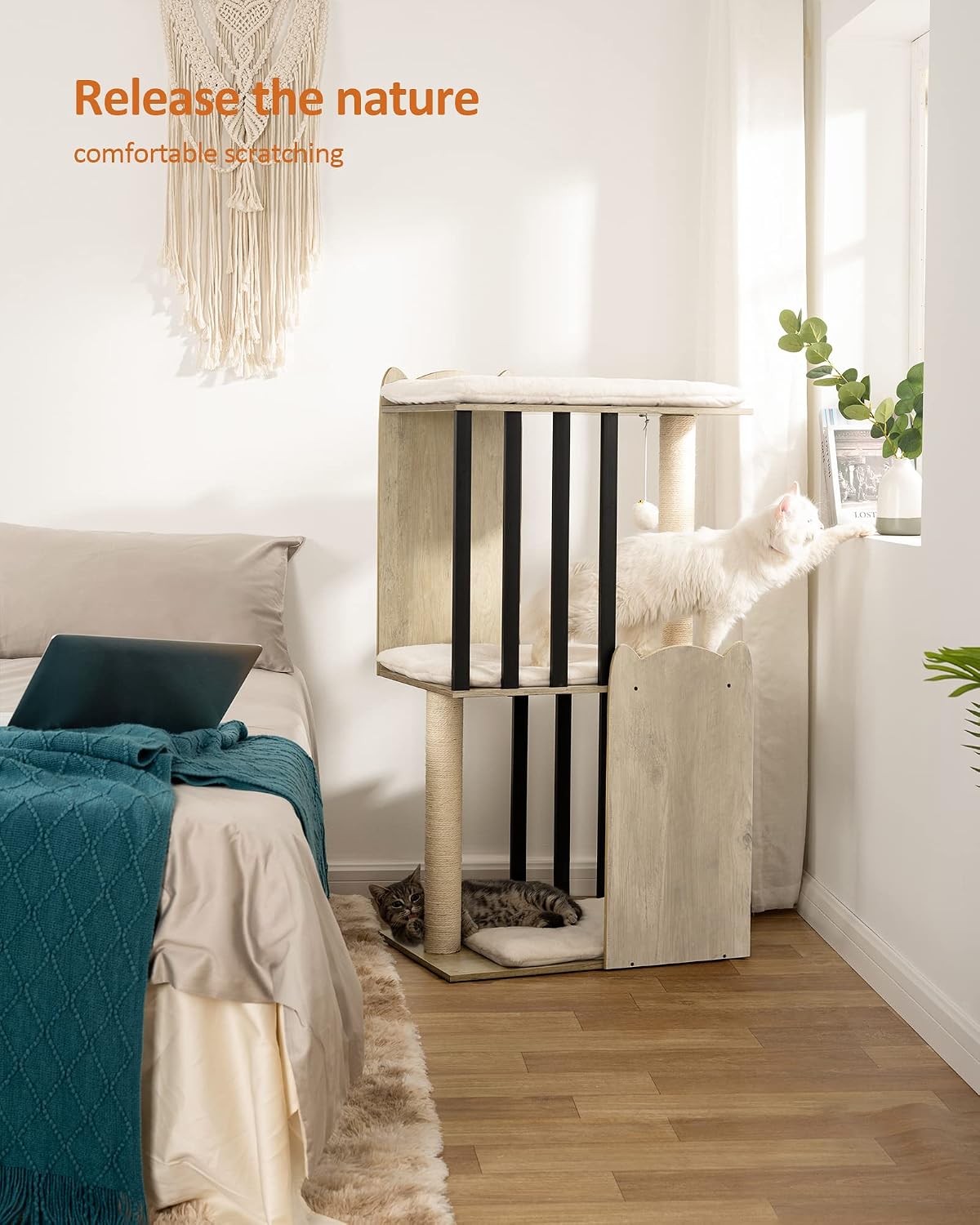 Modern Cat Tree for Large Cats, Full Sisal Cat Scratching Post – Essentials for Cats - Greige / 23.6"L x 15.7"W x 43.8"H - image 3