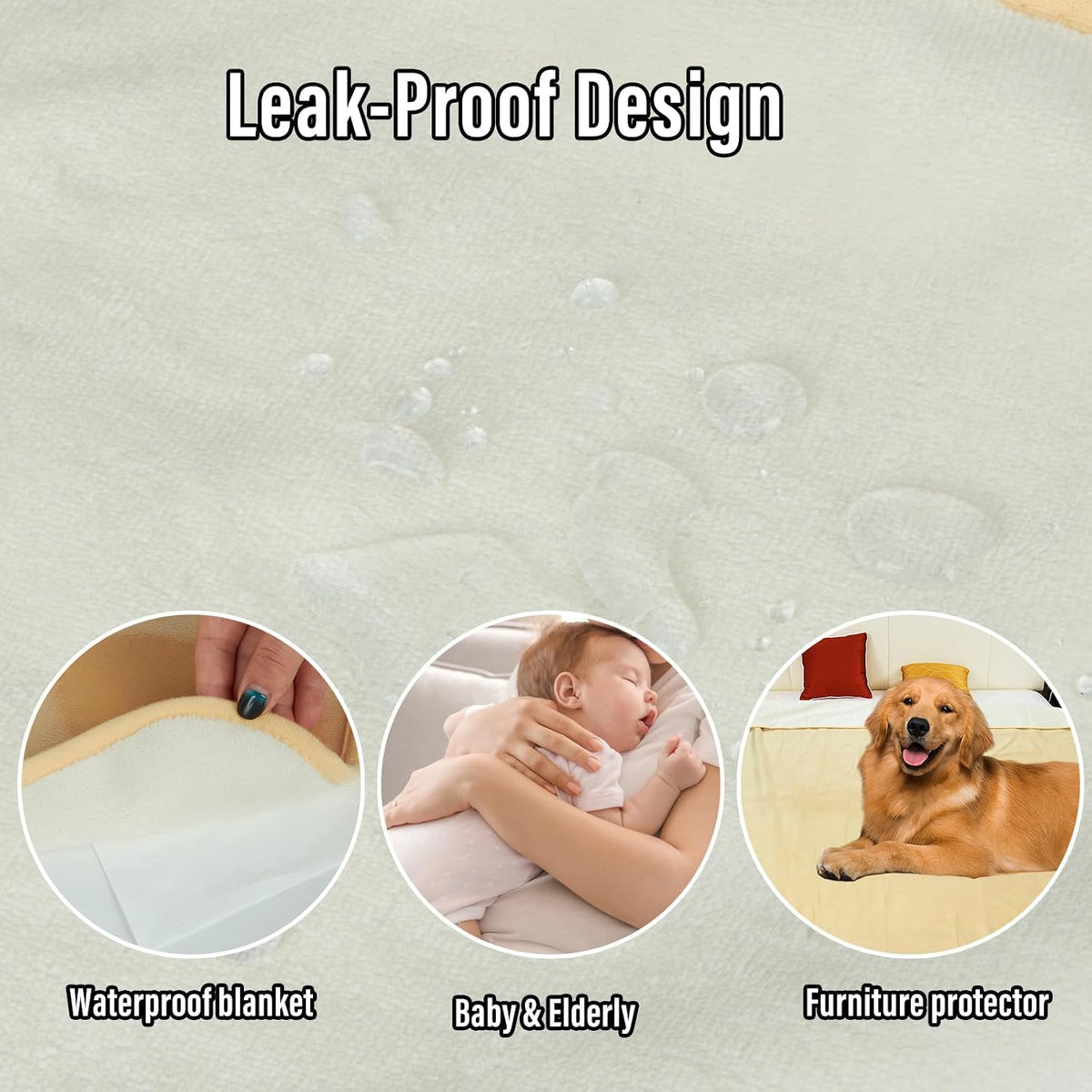 Waterproof Blanket for Bed Couch Sofa, Reversible & Reusable Cat - 80"x90" / Warm Yellow/Warm White - image 3