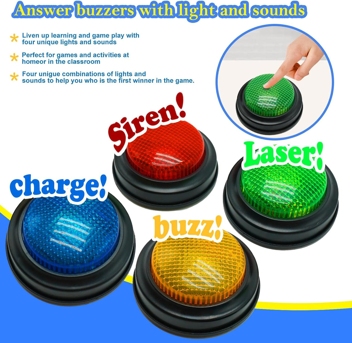 Gelabur Set of 4 Buzzers for Trivia Games - Small (Pack of 3) - image 3