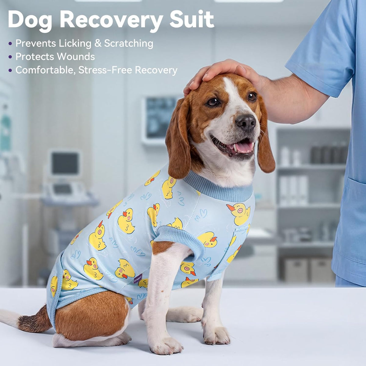 cyeollo yellow duck dog recovery suit onesie with hook and loop hip closure - view 2