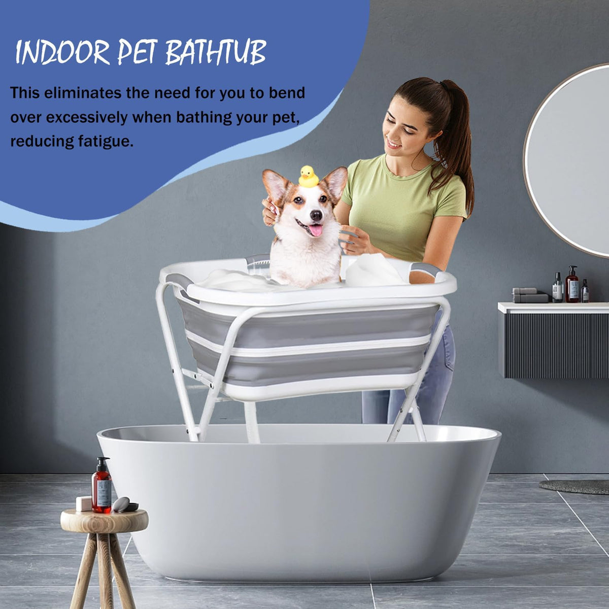 Portable Dog Bath Tub and Dog Washing Station - grayish white - Regular style / Sink stand combination - image 3