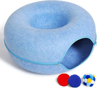 Large Cat Tunnel Bed for Indoor Cats with 3 Toys - L(24x24x11) / Blue