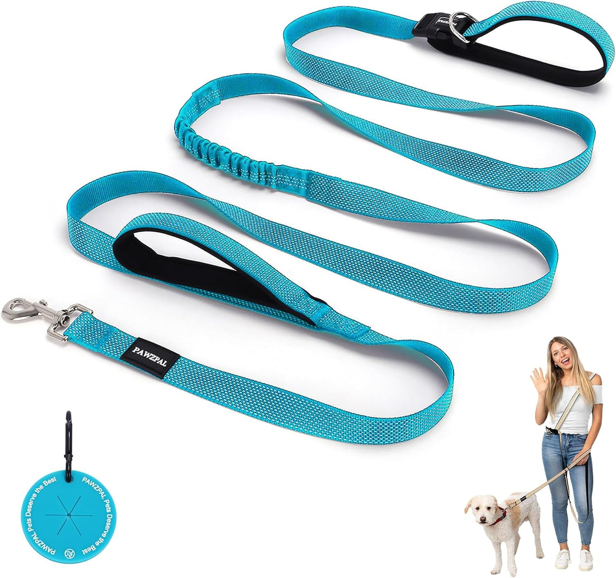 Hands Free Dog Leash, Waist & Crossbody 2-in-1 for Jogging & Hiking – Essentials for Dogs - Aqua Blue / Medium (6–8FT)
