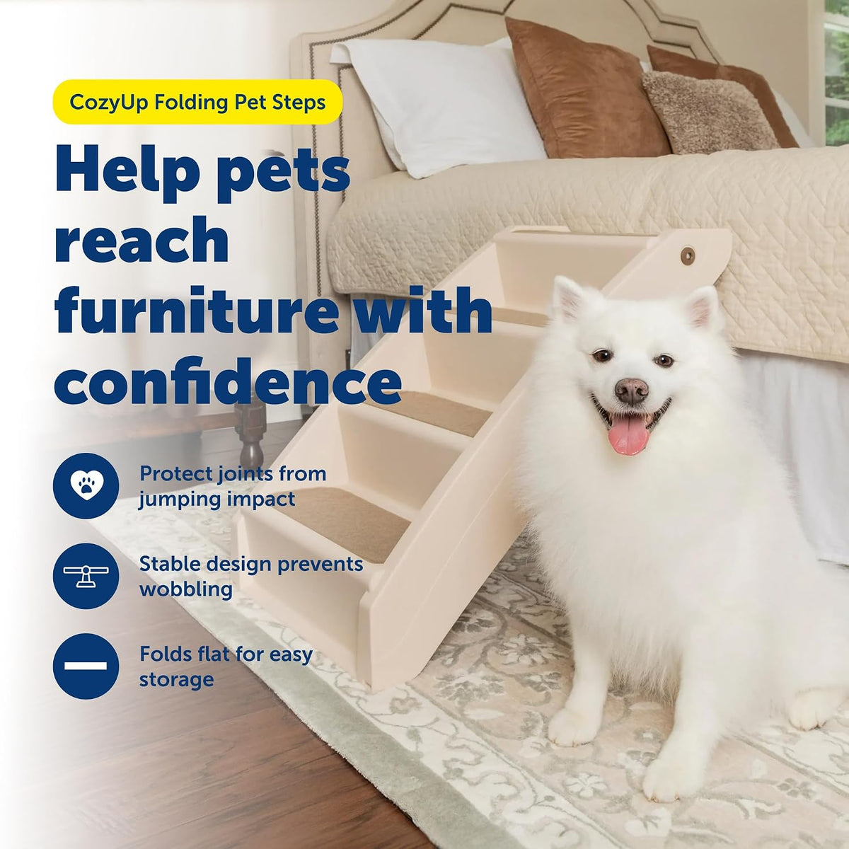 PetSafe CozyUp Folding Dog Stairs - Bed - 25 Inches Tall / Tan - image 2