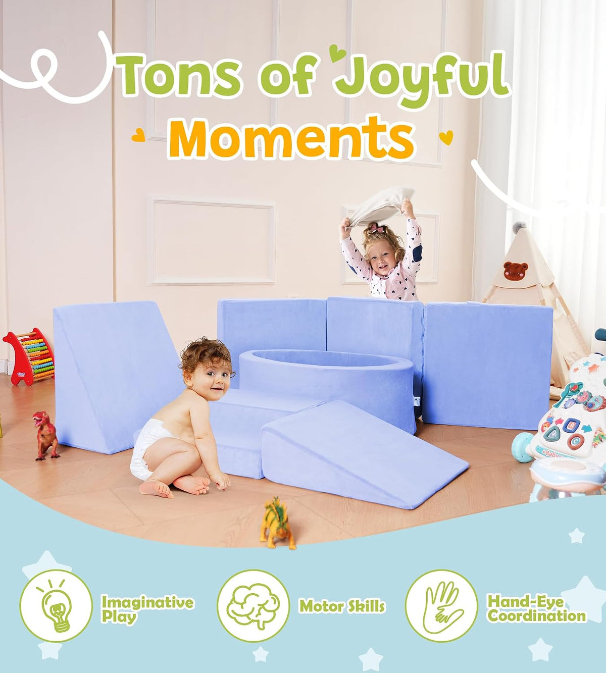 Elftopia foam climbing set with ball pit, stairs and ramps for toddlers in grey - view 9