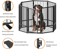 Full Metal Freestanding Dog Gate with Door, 32''Height Foldable Pet Dog Fence for Indoor & Outdoor, 8 Panels Extra Wide Free Standing TallDog Gates for Doorways,House,Stairs,Porch,Deck,Yard
