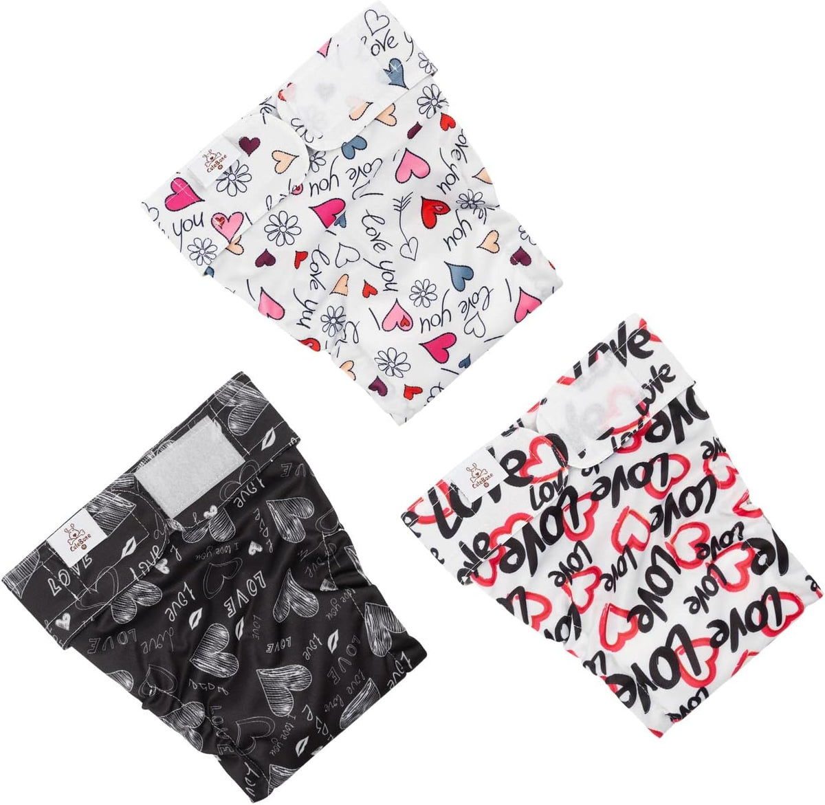 CuteBone Washable Dog Diapers Female No Tail Hole 3 Pack Reusable - For docked-tail, hearts / S - image 2