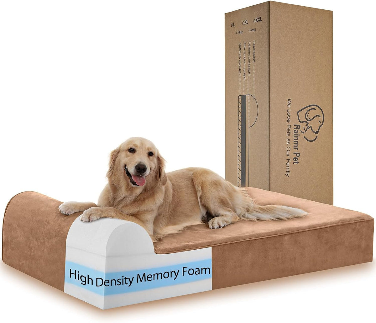 Orthopedic Dog Beds for Large Dogs - 52.0"L x 36.0"W x 7.0"TH / Premium Version-Khaki