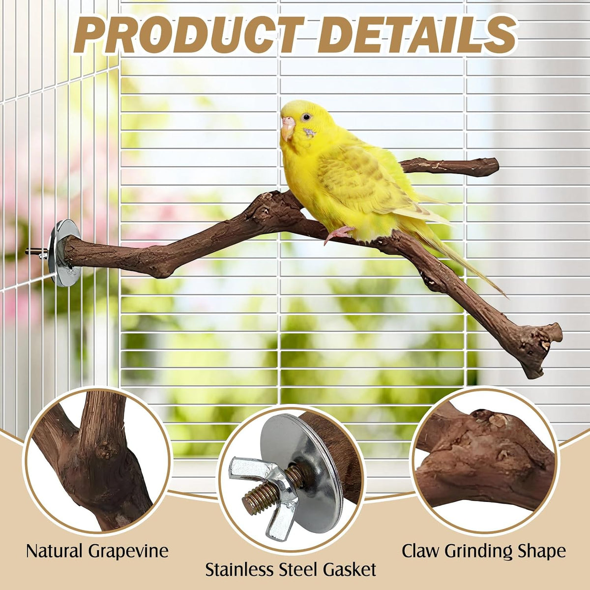 PINVNBY 3 Sizes Natural Parrot Perch Grape Wood Bird Stand Pole - 5.9in - image 3
