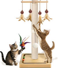 Cat Scratching Post, Sisal Scratcher with Enrichment Toys for Indoor Cats – Essentials for Cats - 25 Inches Tall / Single Track