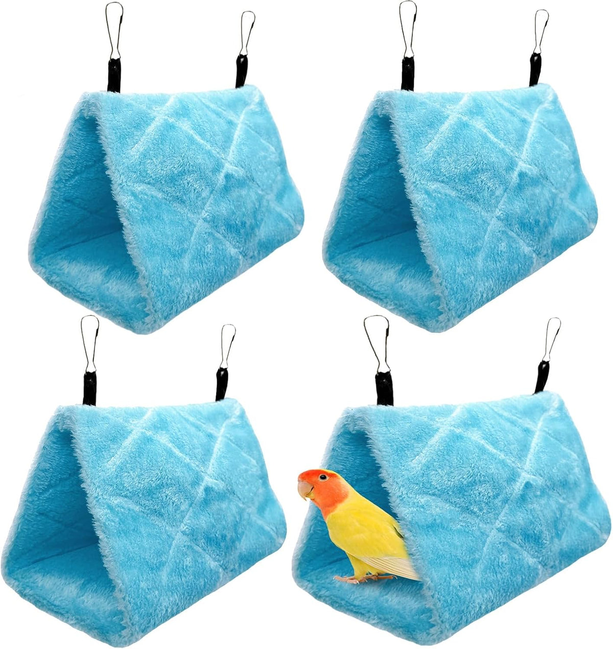 2Pcs Bird Tent Plush Hammock Hanging Warm Hut Nest for Cage - Blue(M)4Pcs
