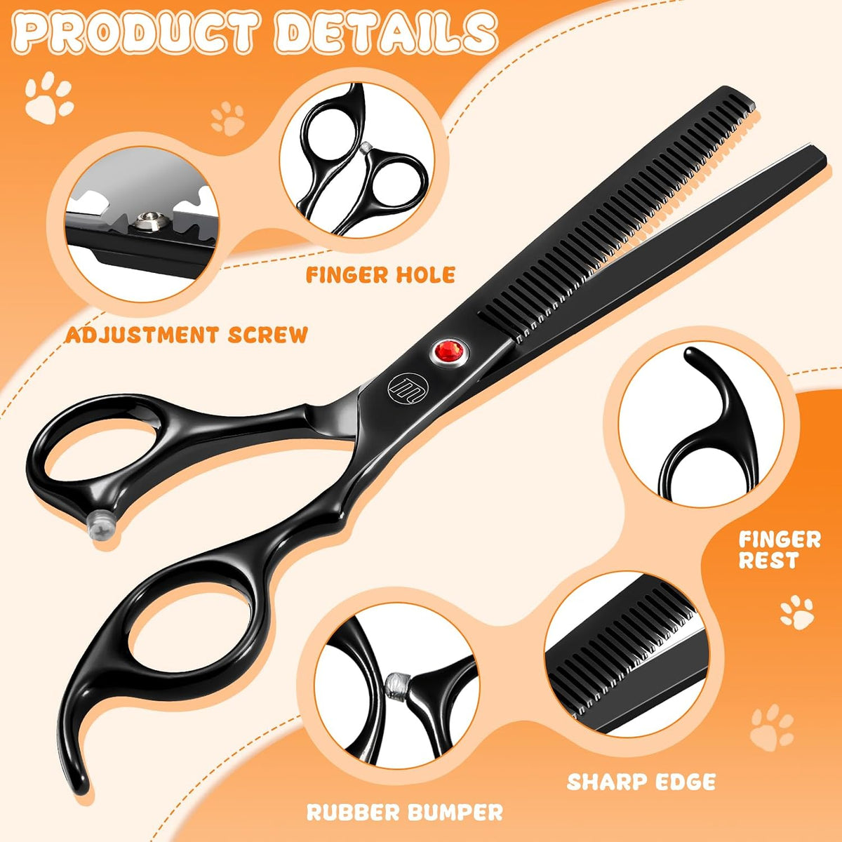 Professional Dog Grooming Scissors Set - 7 Inch (Pack of 5) / Black - image 4