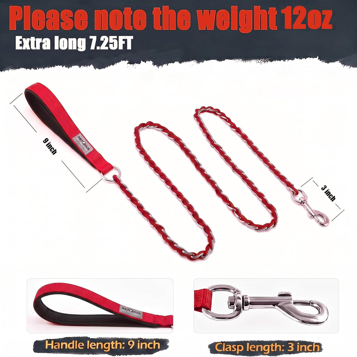 Chain Dog Leash, Bite-Proof Metal Leash - red / 7.25FT(5-30lb) - image 2