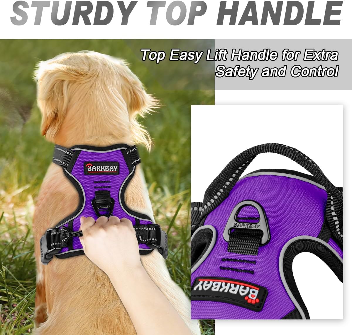 BARKBAY Dog Harness No Pull for Large Dogs Front Back Clips - X-Large(Chest:30-38”) / Purple - image 3