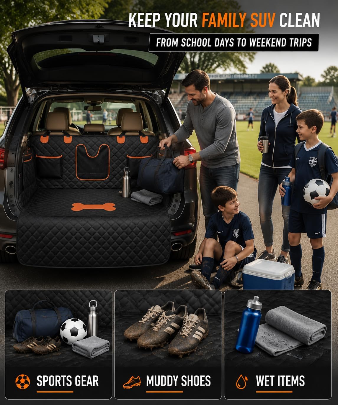 SUV Cargo Liner for Dogs,Waterproof Dog Trunk Cover with Side Flaps – Essentials for Dogs - Bone Pattern / L - image 4