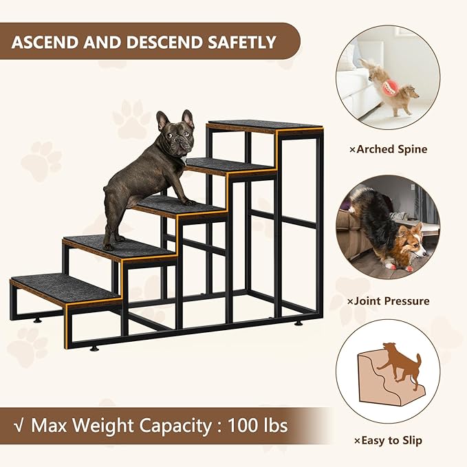 Dog Stairs Ramps Dog Stairs for High Bed Couch 5 Tier Pet Stairs for Small Medium Large Dogs and Cats Pet Step with Non-Slip Stair Tread for Puppy, The Old, and Injured Dogs
