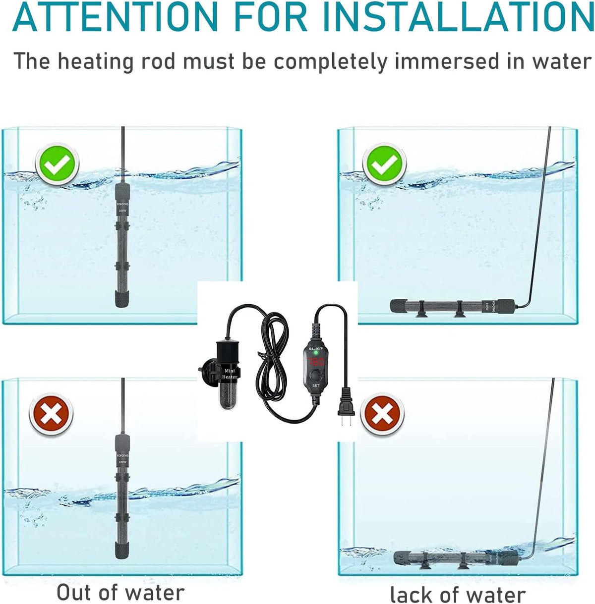 USB 10W Mini Submersible Aquarium Heater Adjustable Fish Tank Heater – Essentials for Fish - 30W PLUG - image 3