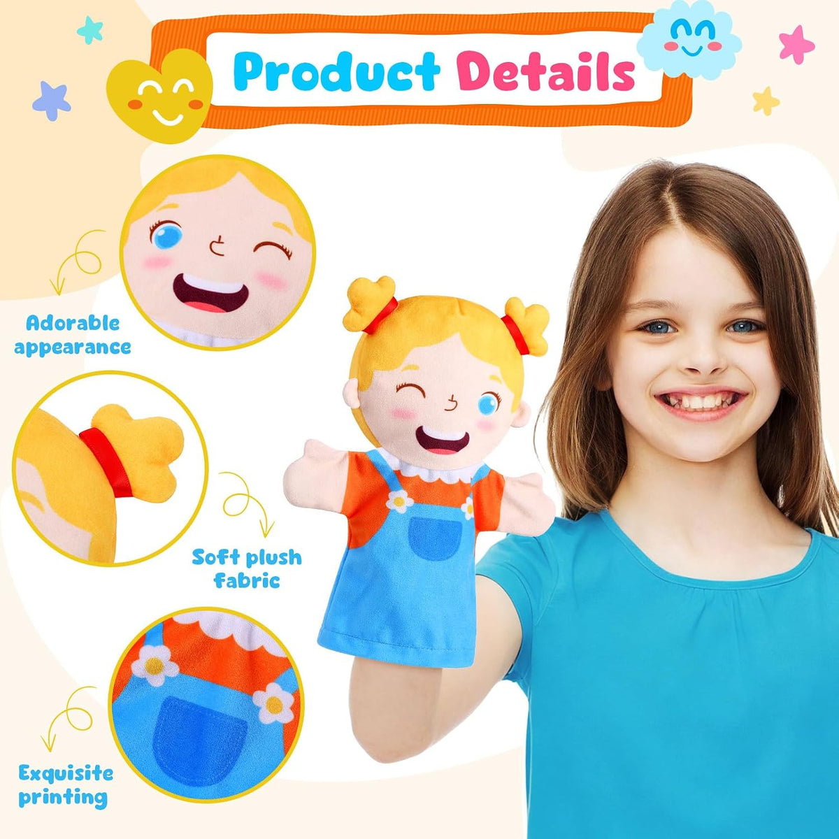 6 Pcs Family Hand Puppets 12 Inch Grandparents, Mom & Dad - Multiculturalism - image 2