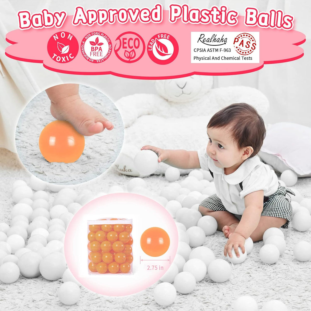 Realhaha plastic ball pit balls, 2.76 inches, in blue, pink, purple and yellow - view 33