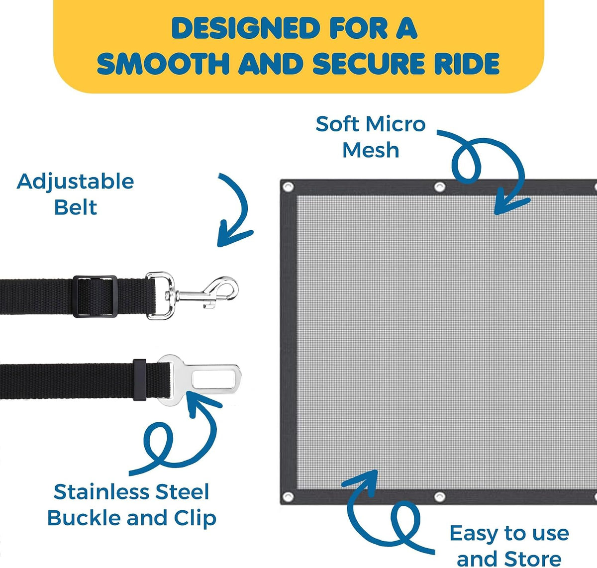 SunGrow Elastic Nylon Dog Seat Belt, 24”, 36” - 2 Black Belts+1 Barrier - image 3