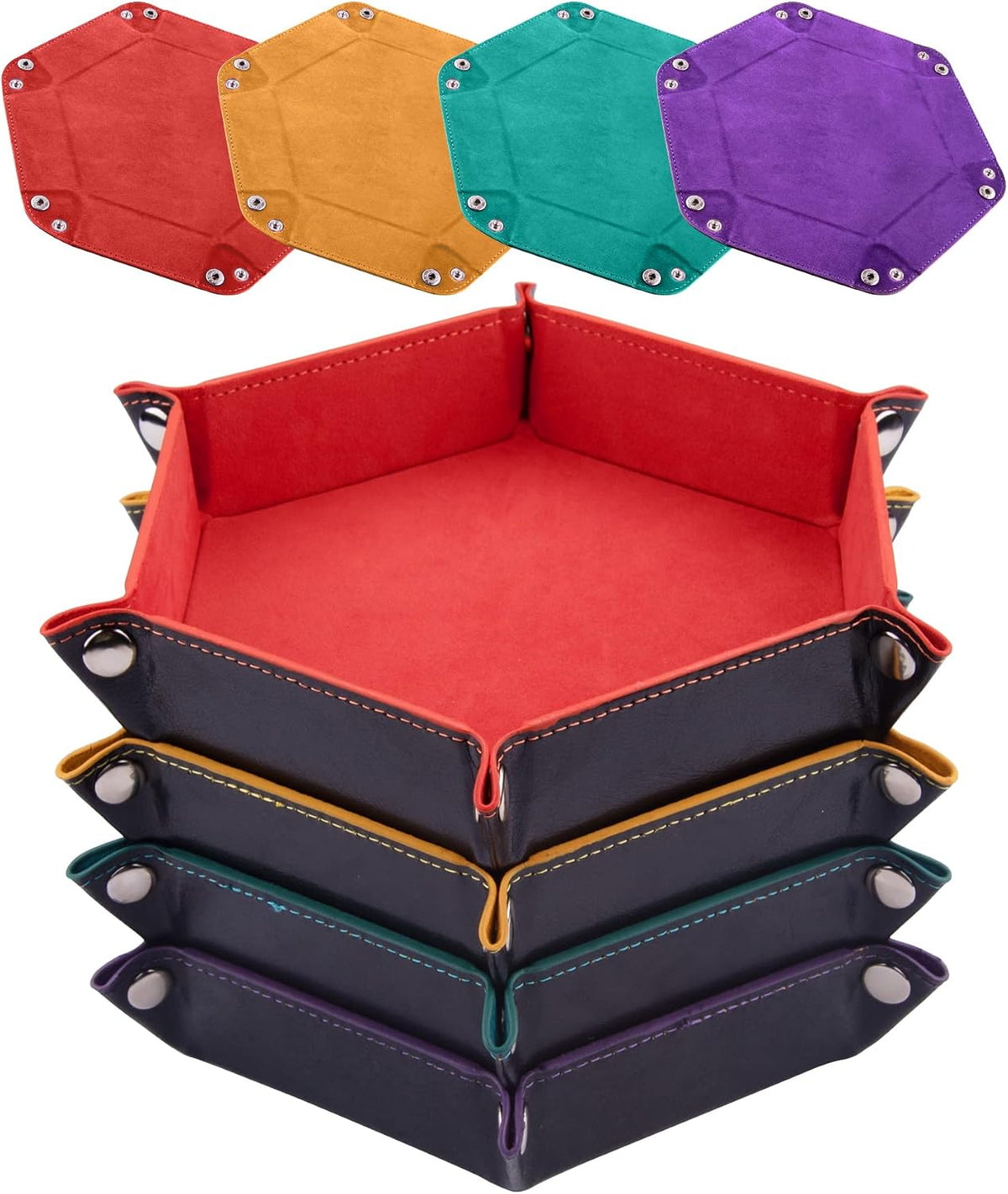 SIQUK 4 Pieces Dice Tray Set Foldable Dice Trays Hexagon Dice Rolling - Orange, Yellow, Cyan and Violet
