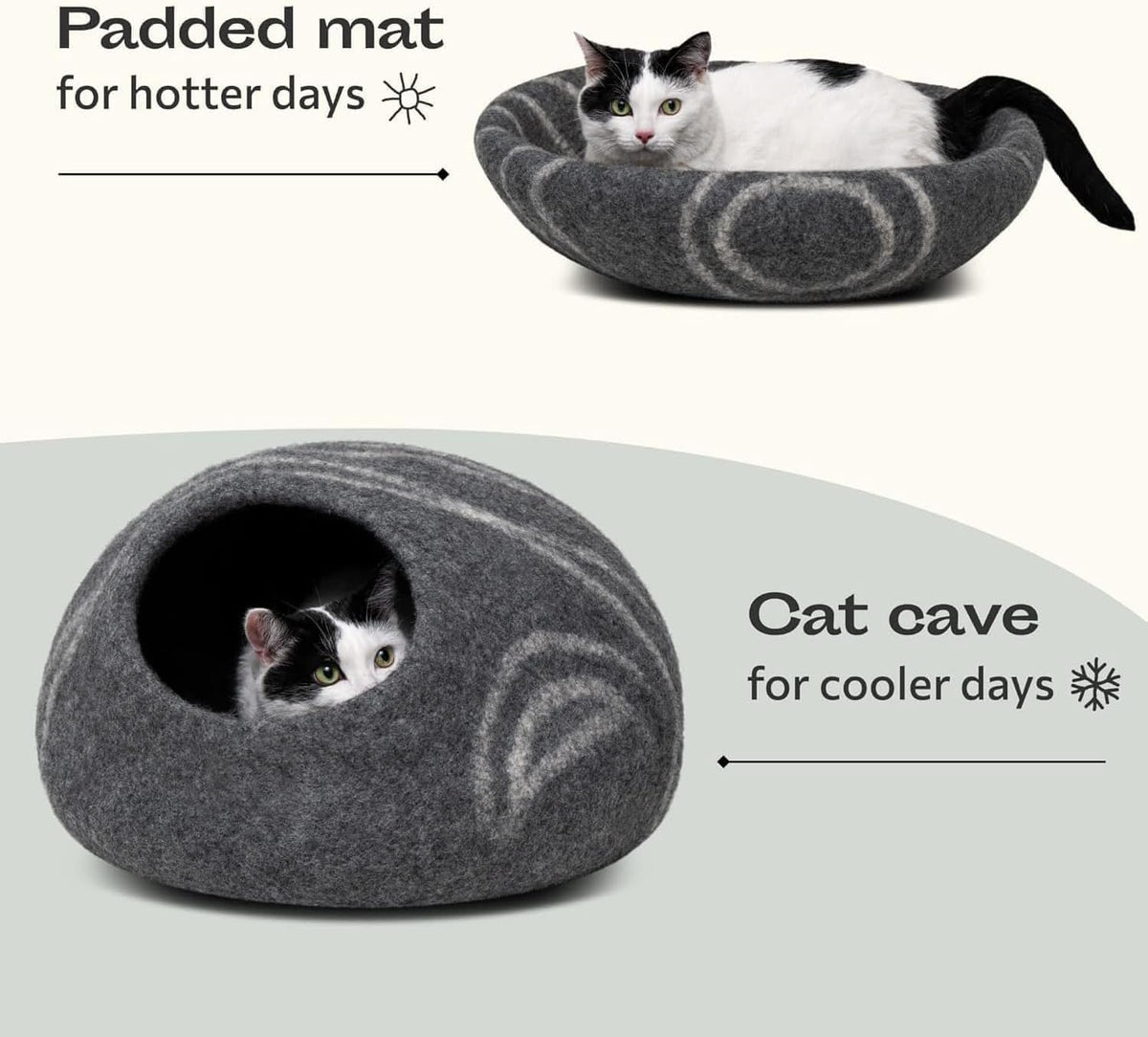 Cat Cave, New Zealand Wool Bed for Indoor Cats - Dark Gray / Large - image 4