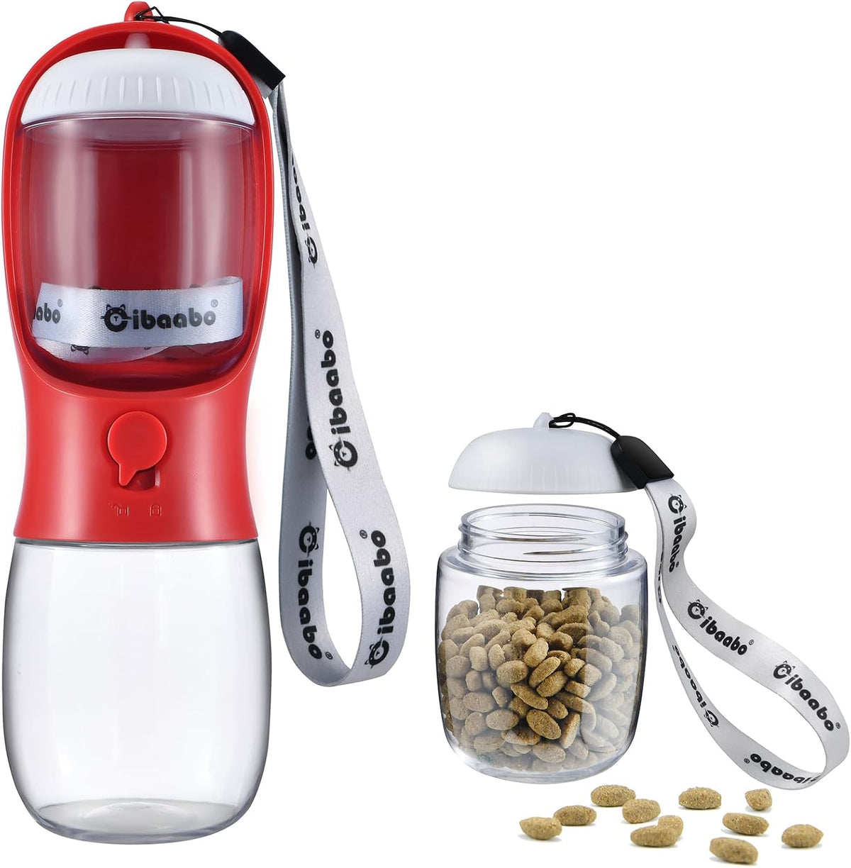 Dog Water Bottle Portable with Food Container & Filter for Travel – Essentials for Dogs - #11 Red / 10oz
