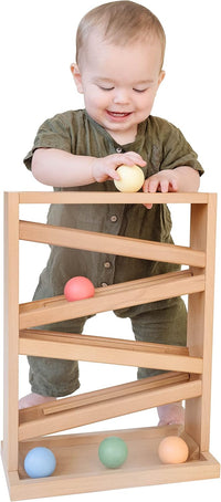 Montessori & Me wooden ball tracker with open zigzag rails and balls