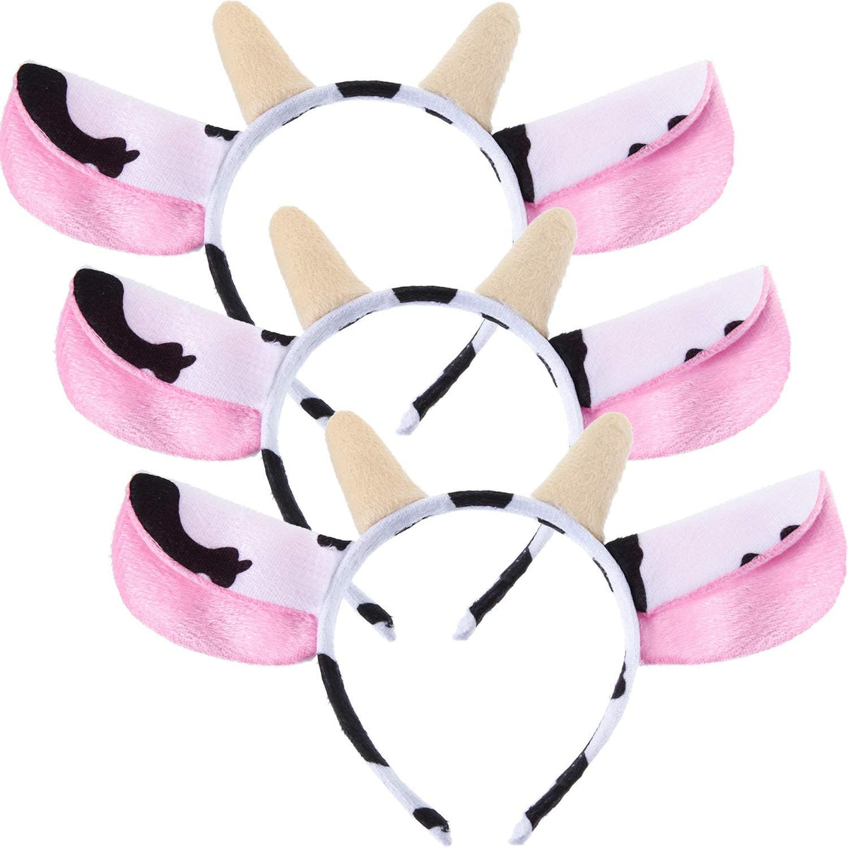WILLBOND 3-pack plush cow ears headbands with horns for costumes
