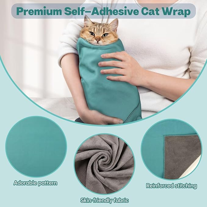 Paw Legend 27.6" Cat Wrap for Grooming Cat Wrap for Cutting Nails Cat Restraint for Nail Clipping Self Adhesive Blanket Restraint Cloth for Cats Within 15lbs