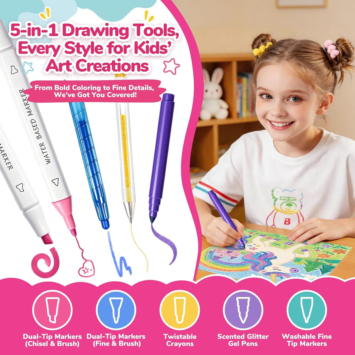 DreamyCandy 70 Pcs Washable Markers Set for Kids 4-8 - Pink Unicorn - image 4