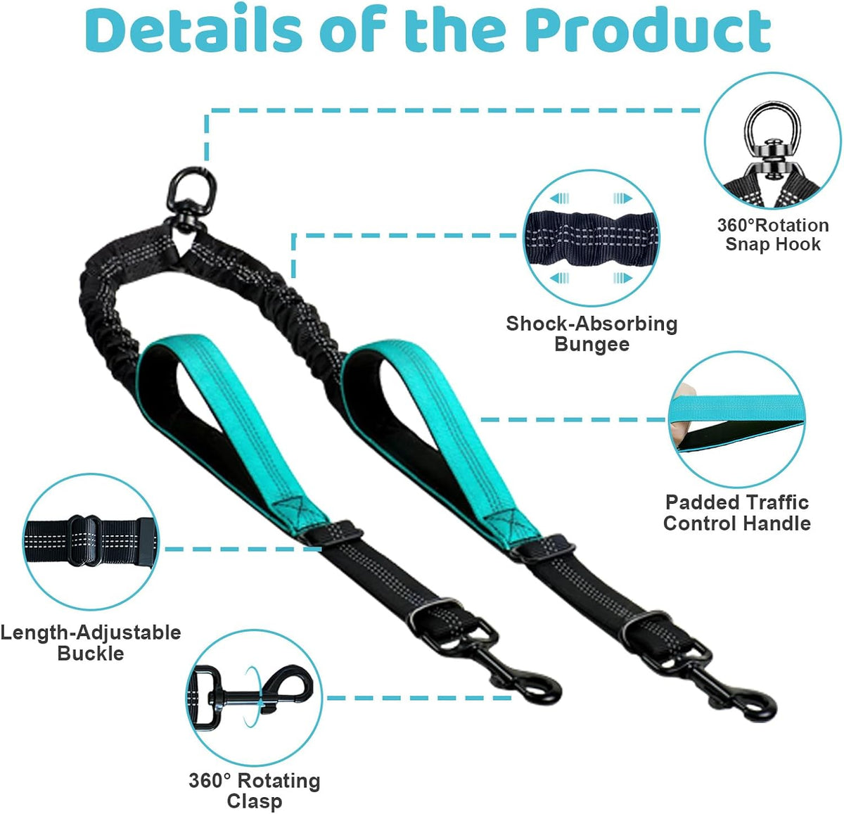 Double Dog Leash, No Tangle Splitter for Two Dogs - Blue - image 3