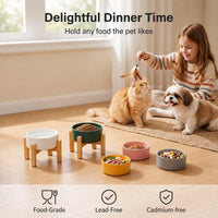Elevated Cat Water Bowl, Ceramic Raised Cat Food Bowl with Adjustable Bamboo Stand, 5.1" Compact - Small / Yellow - image 3