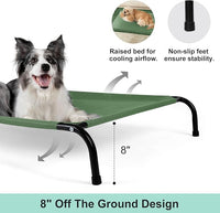 Cooling Elevated Dog Bed for Extra Large Dogs with Non-Slip Floor Protectors & Breathable Mesh, XL Raised Indoor & Outdoor Dog Cot Hammock, 54" L x 35.5" W x 8" Th, X-Large, Green