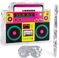 Waenerec boombox pinata with stick and blindfold, colorful radio shape with sequins - view 7