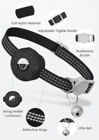 AirTag Cat Collar, Reflective Kitten Collar Breakaway – Essentials for Cats - Black - image 3