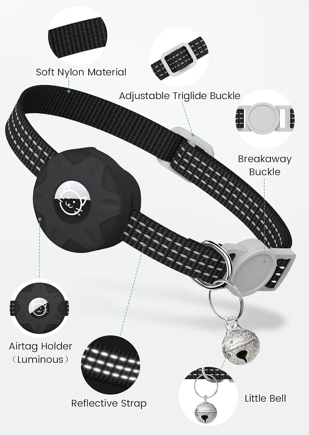 AirTag Cat Collar, Reflective Kitten Collar Breakaway – Essentials for Cats - Black - image 3