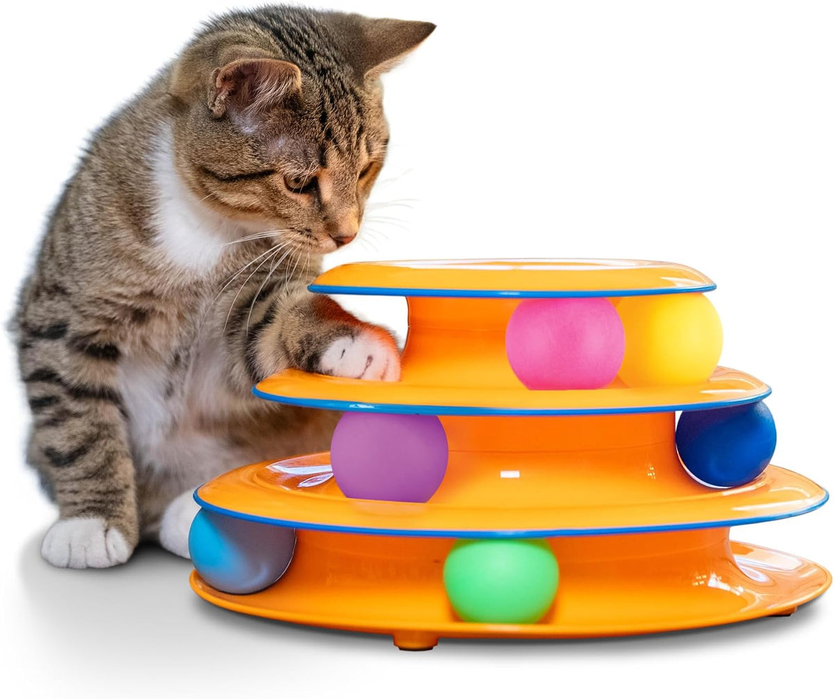 Catstages Tower of Tracks Interactive Cat Toy, 6 Spinning Balls - Orange / One-Size