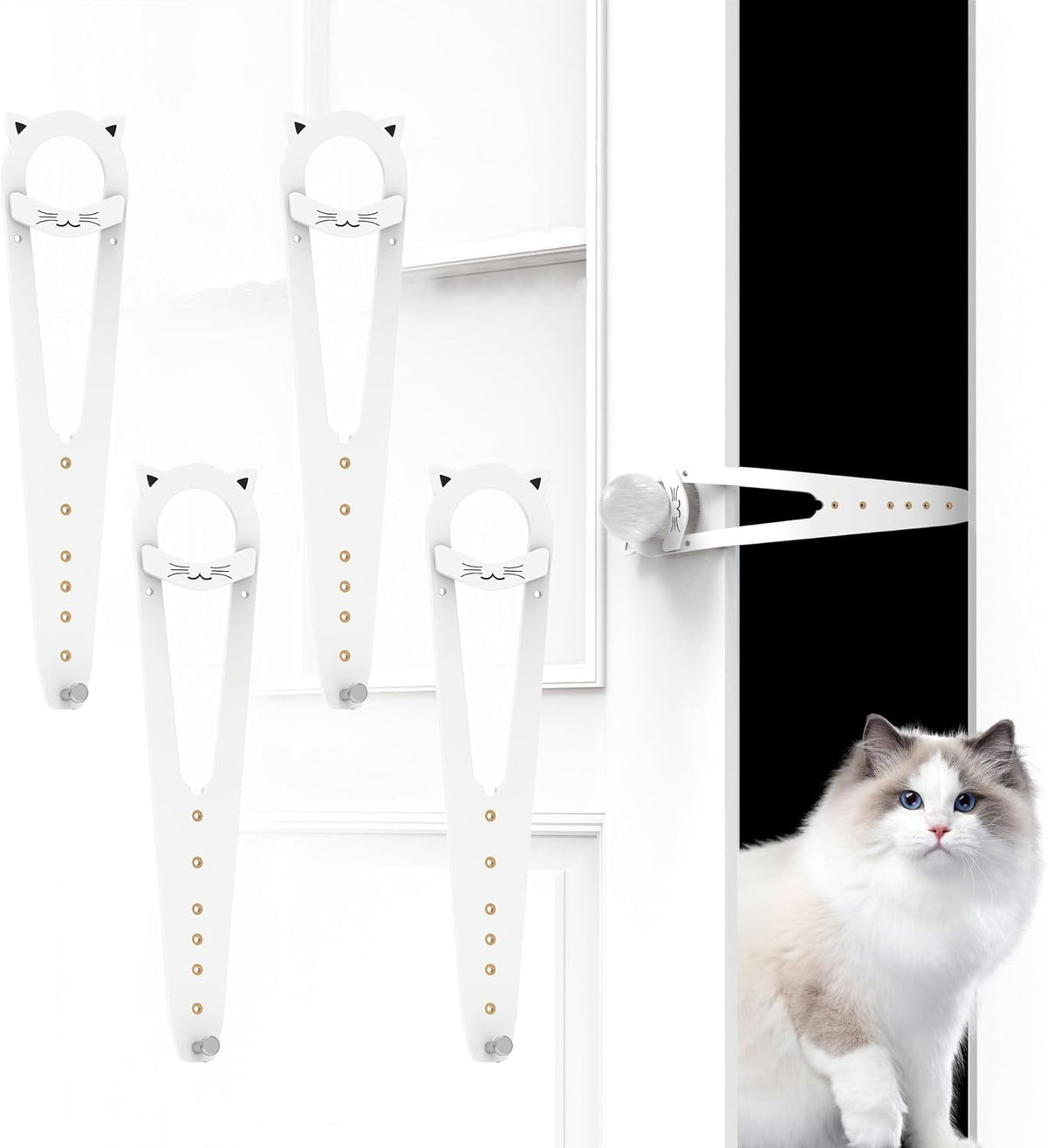 Neobay Cat Door Latch with Stabilizer - White 4 Packs