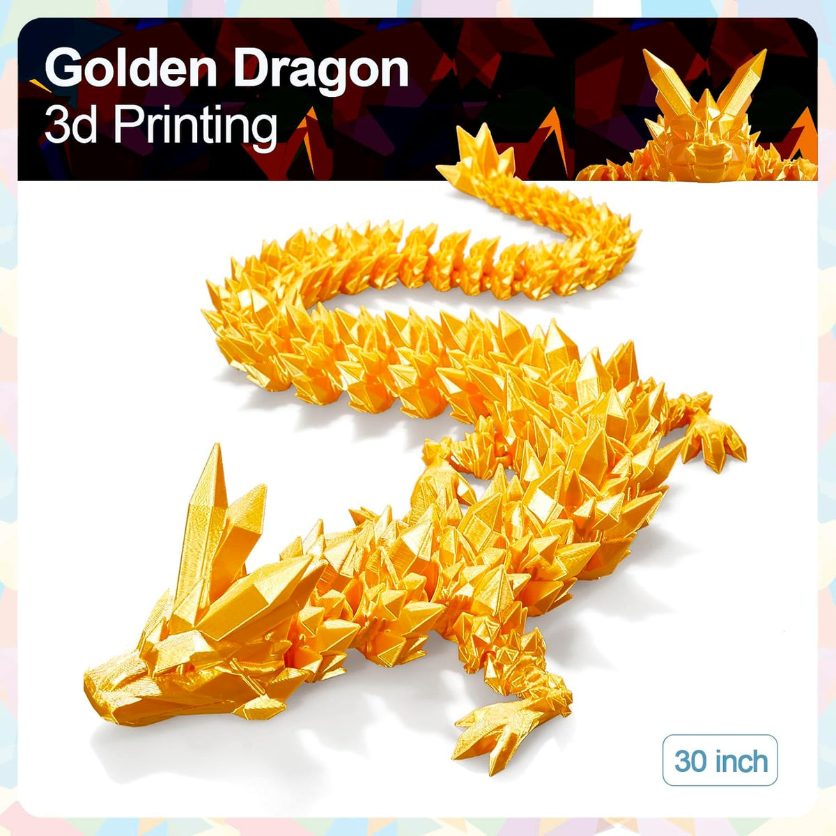 3D Printed Dragon 24 Inch - Gold / 30in - image 2