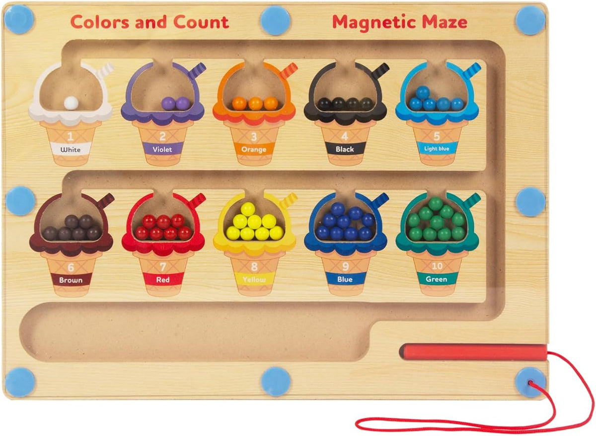WOODENFUN magnetic color number maze, wooden Montessori counting board with magnetic pen and beads - view 4