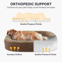 JOEJOY XL Orthopedic Dog Bed for Large Dogs, 360° Oval Bolster - Brown / 48"l X 35"w X 7.5"th